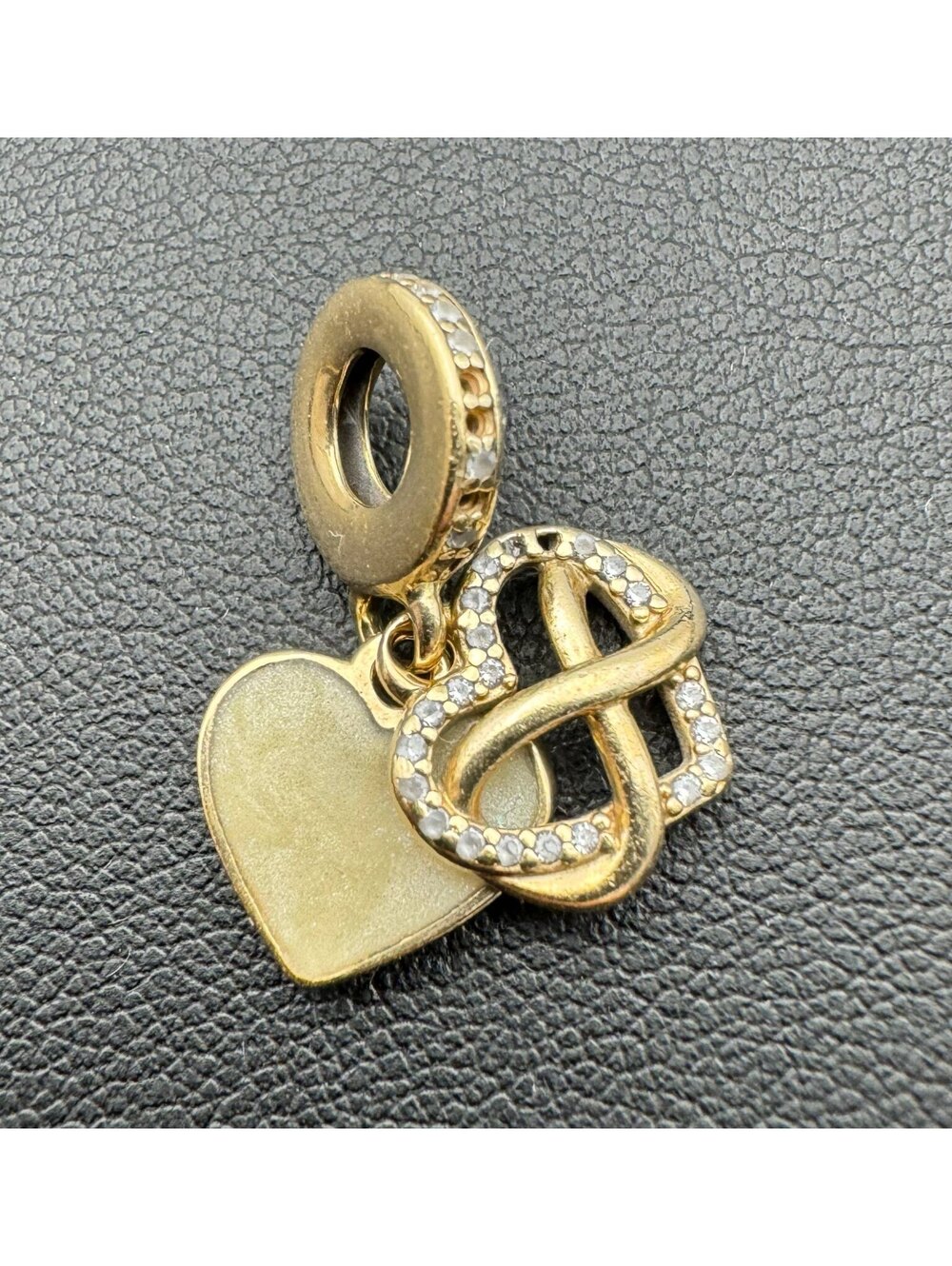 PANDORA 14K 585 yellow gold DOUBLE HEARTS White CZ stones